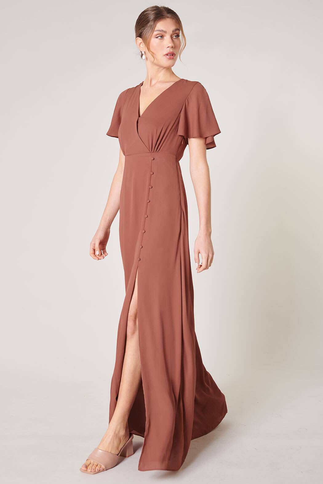 Everlasting Surplice Flutter Sleeve Maxi Dress