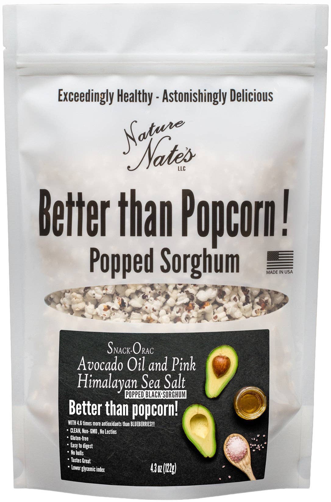 Nature Nate's LLC - Snack-ORAC Black Popped Sorghum Avocado Oil & Pink Himalayan
