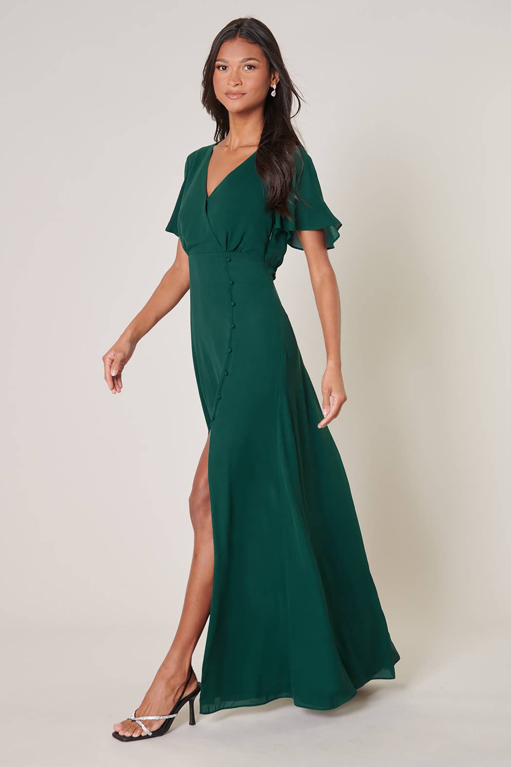 Everlasting Surplice Flutter Sleeve Maxi Dress