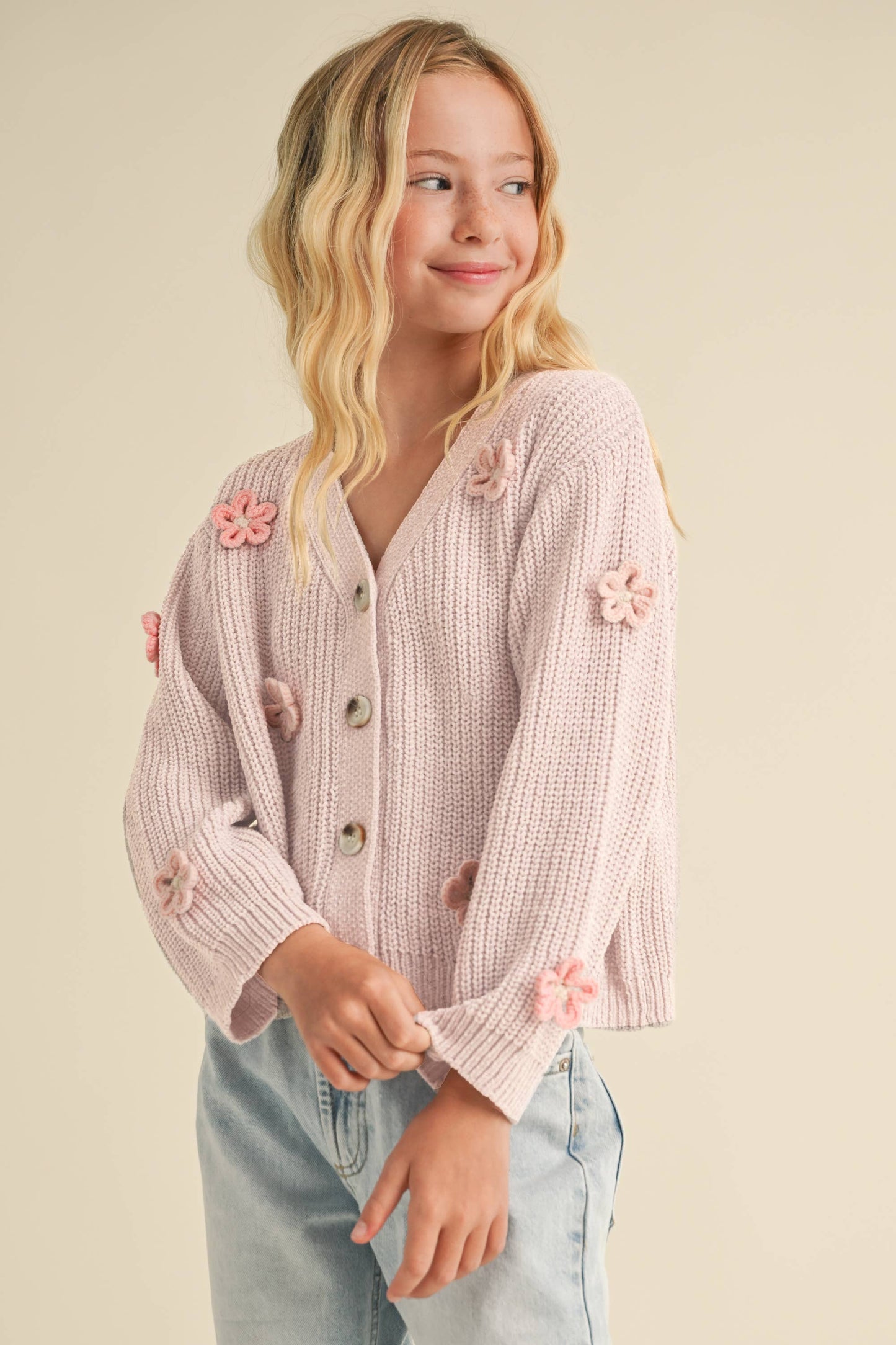 TWEEN KIDS GIRLS CARDIGAN WITH 3D CROCHET FLOW (7-14)