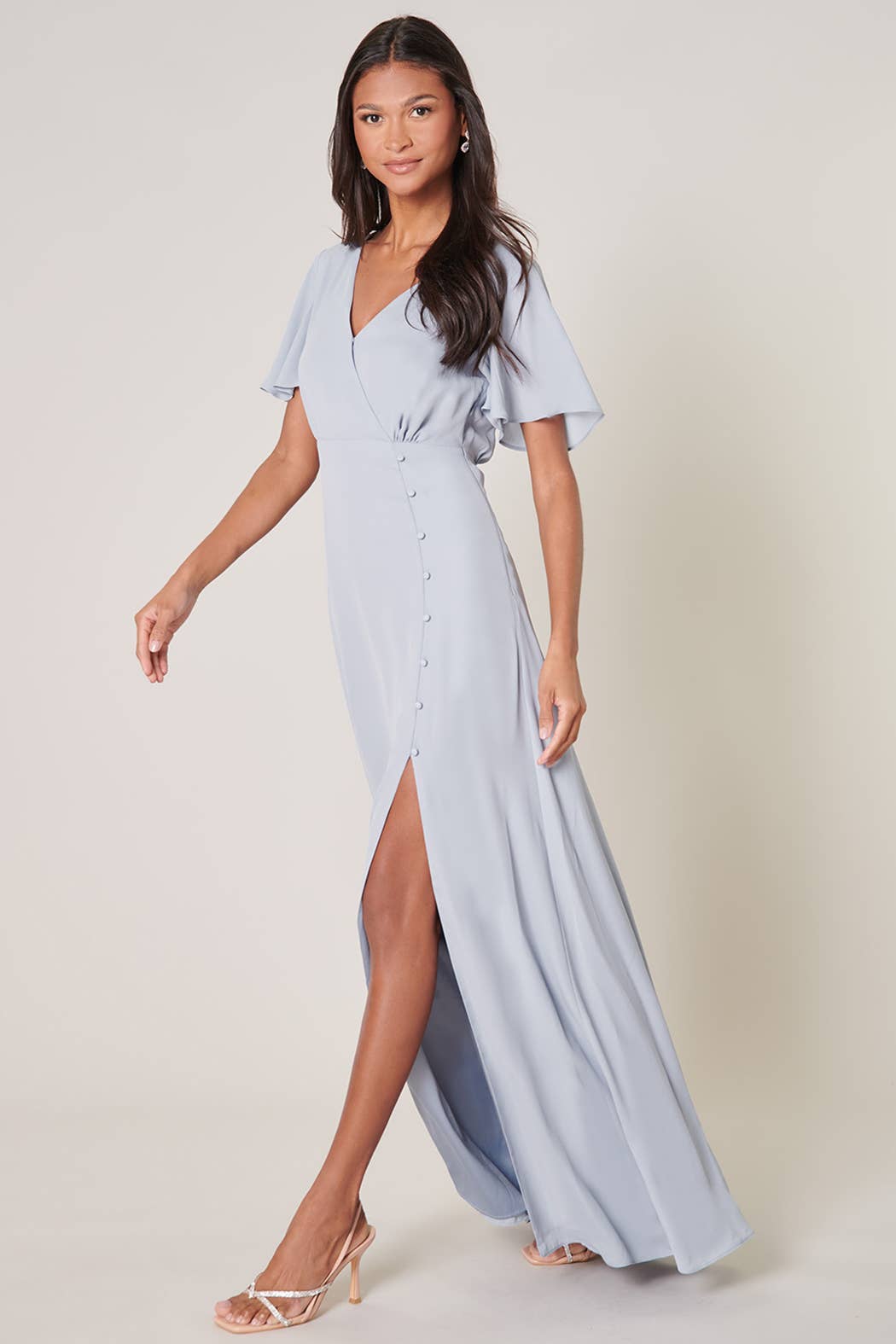 Everlasting Surplice Flutter Sleeve Maxi Dress