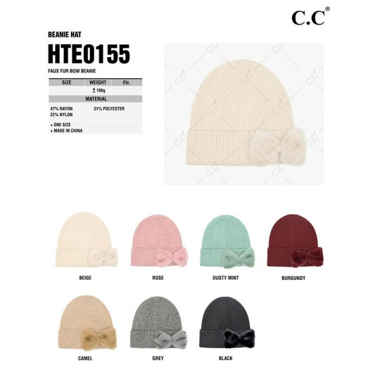 Faux Fur Beanie w/Bow