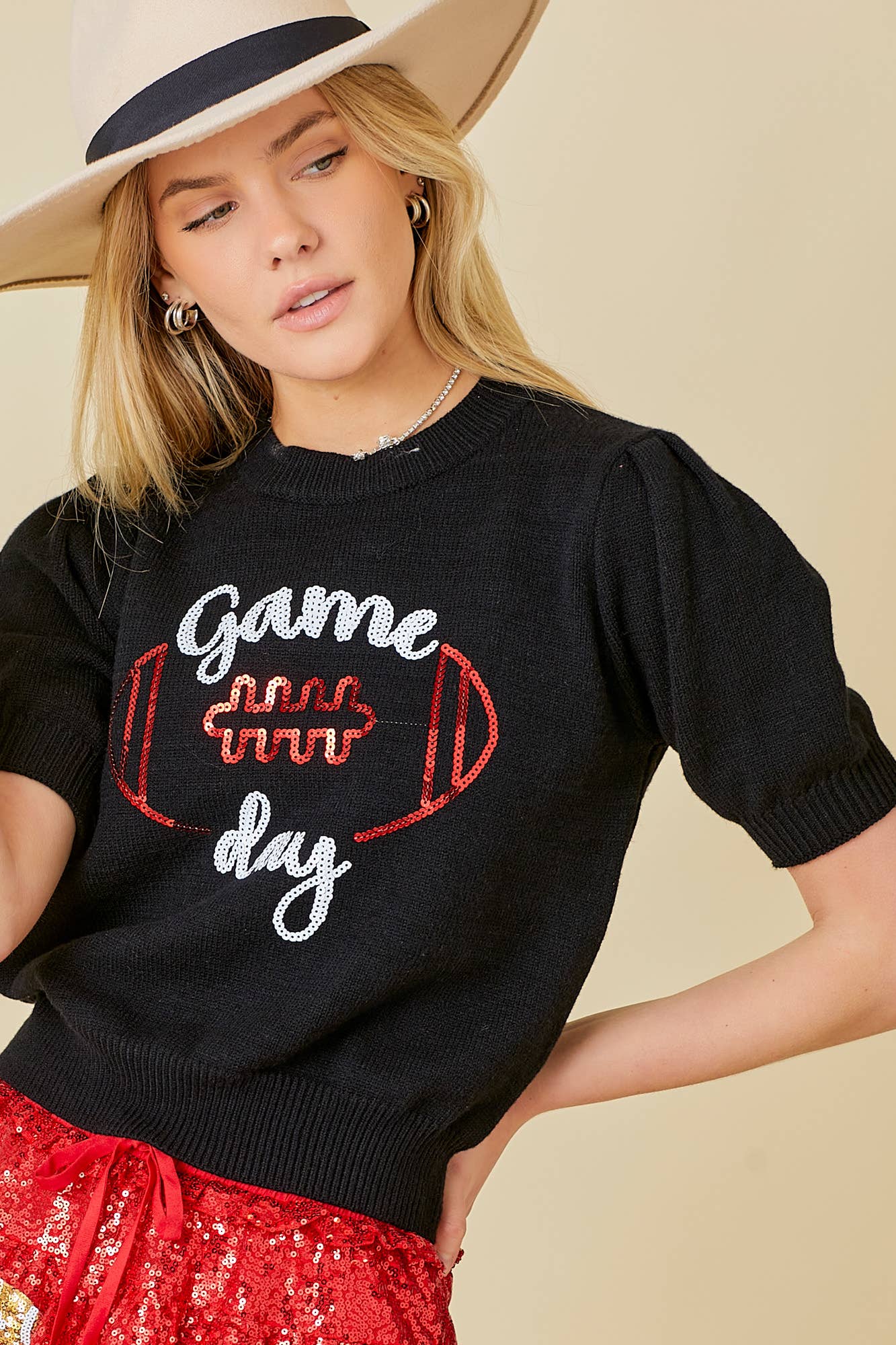 Main Strip - Game Day Puff Sleeve Sweater Top