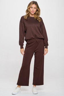 Solid Ultra Comfy Sweatshirt & Straight Leg Pant Set