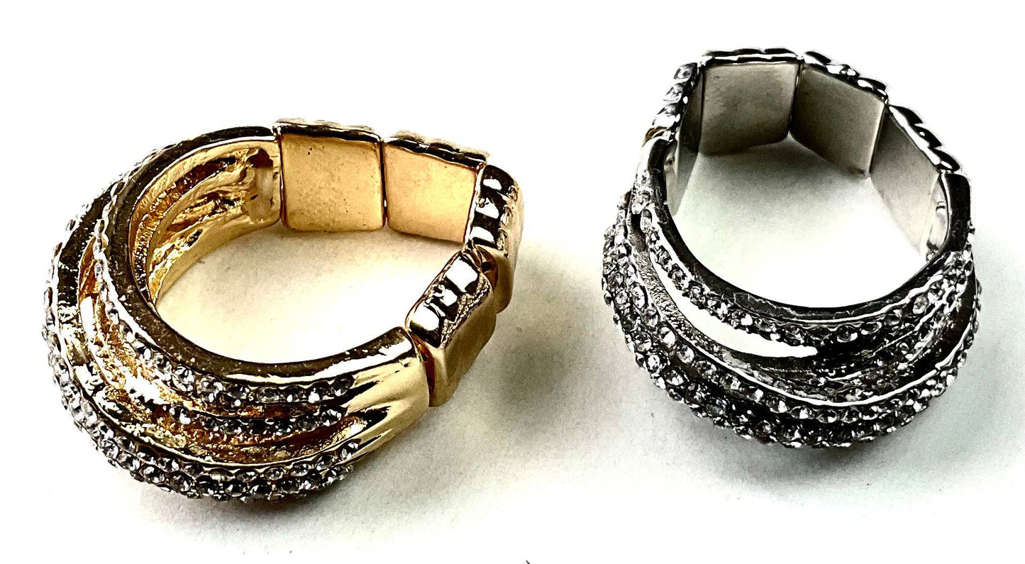 SR086G RG LAYER BAND BLING STRETCH RING - GOLD