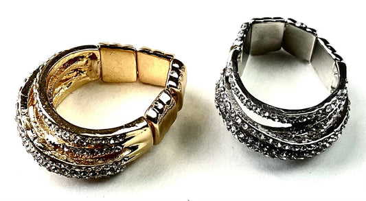 SR086G RG LAYER BAND BLING STRETCH RING - GOLD