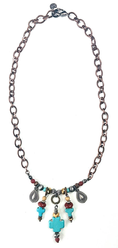 Turquoise CROSS DANGLES & BEADED ON CHAIN