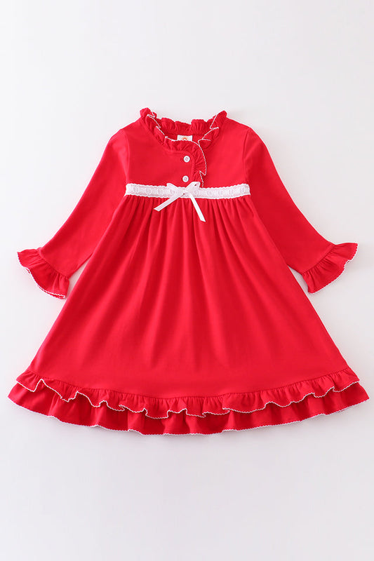 Premium red ruffle short sleeve girl pajamas dress