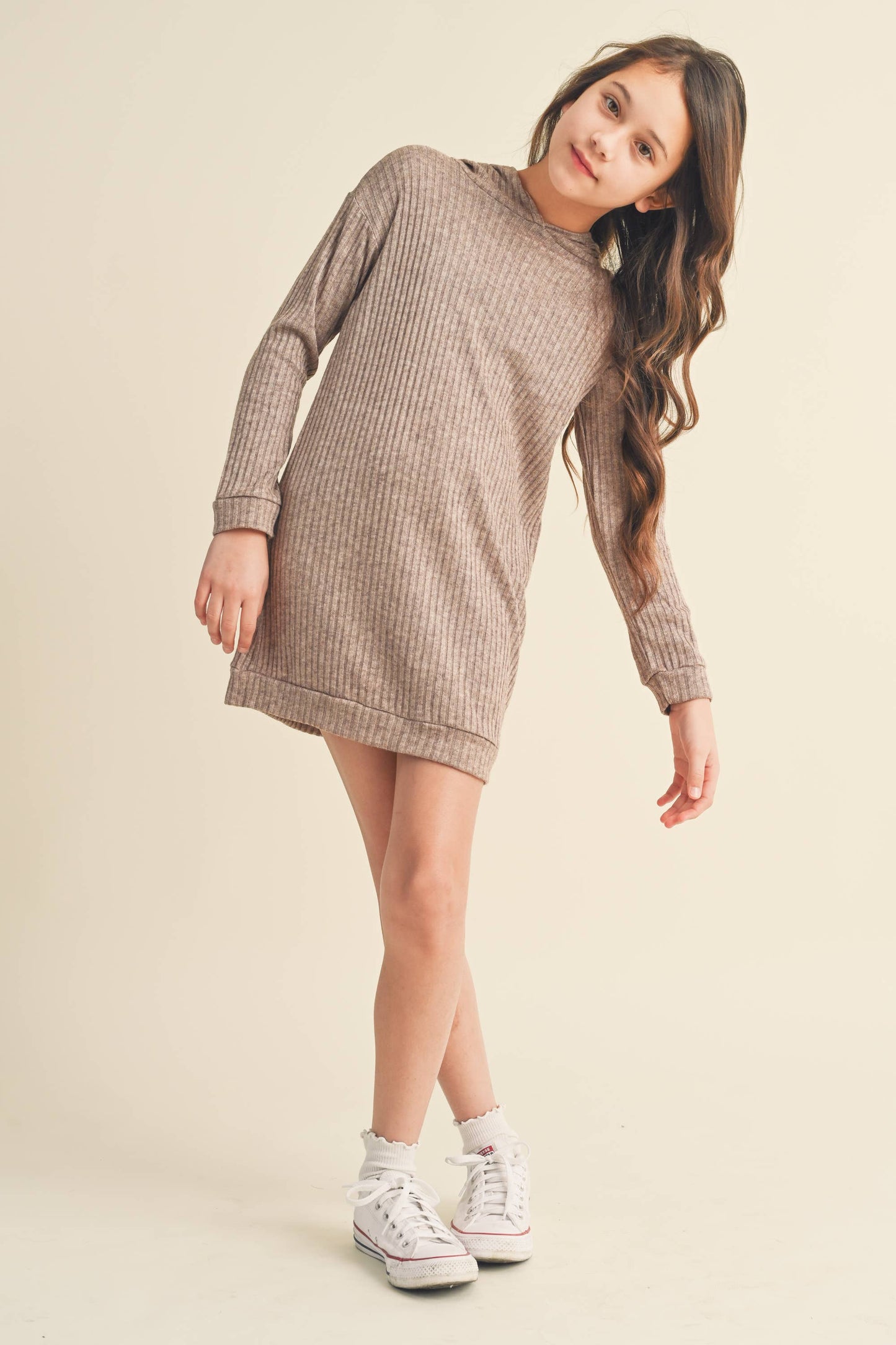 heart and arrow - LONG SLEEVE HOODED SWEATER DRESS- FRENCH TERRY