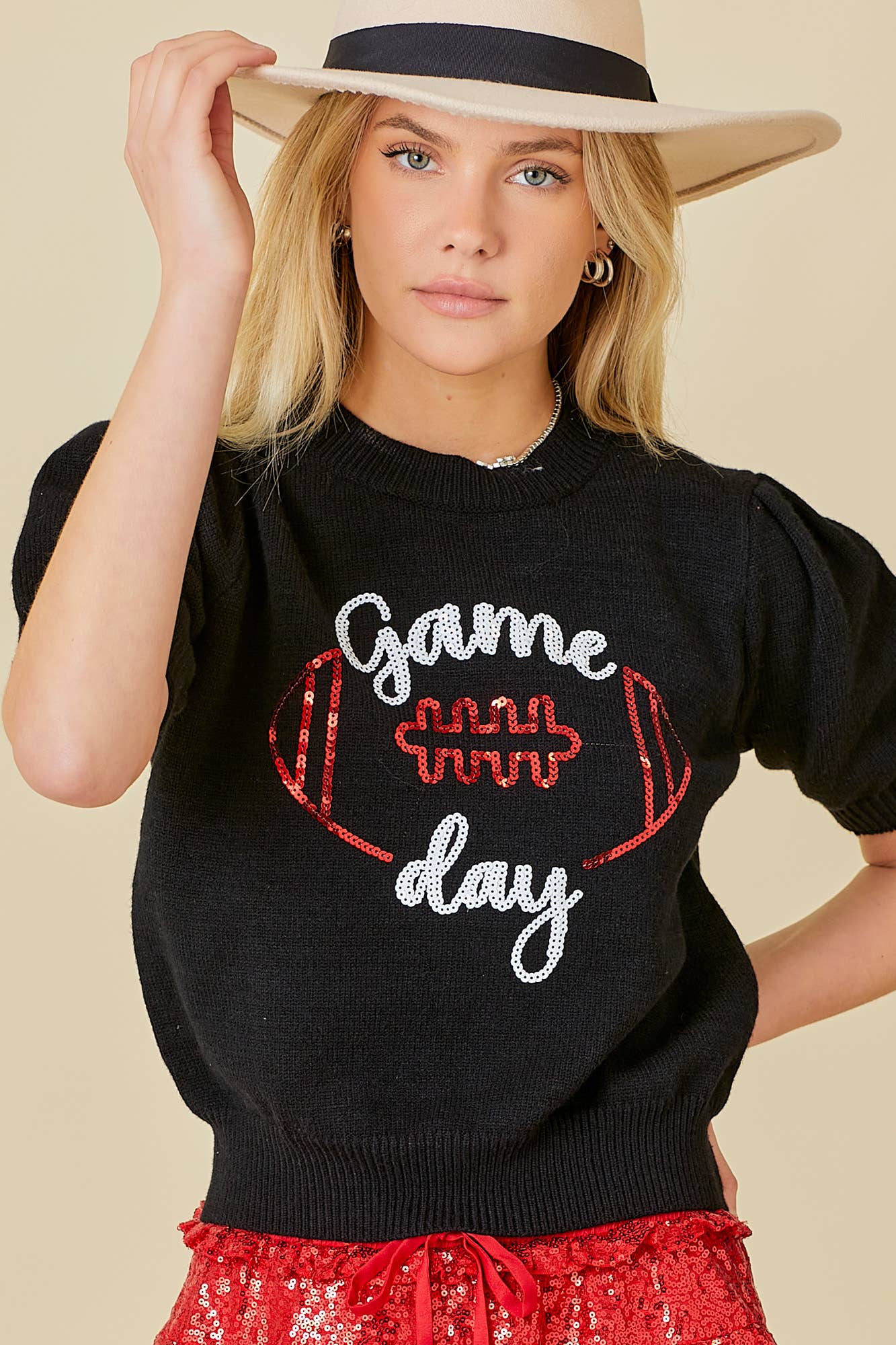 Main Strip - Game Day Puff Sleeve Sweater Top