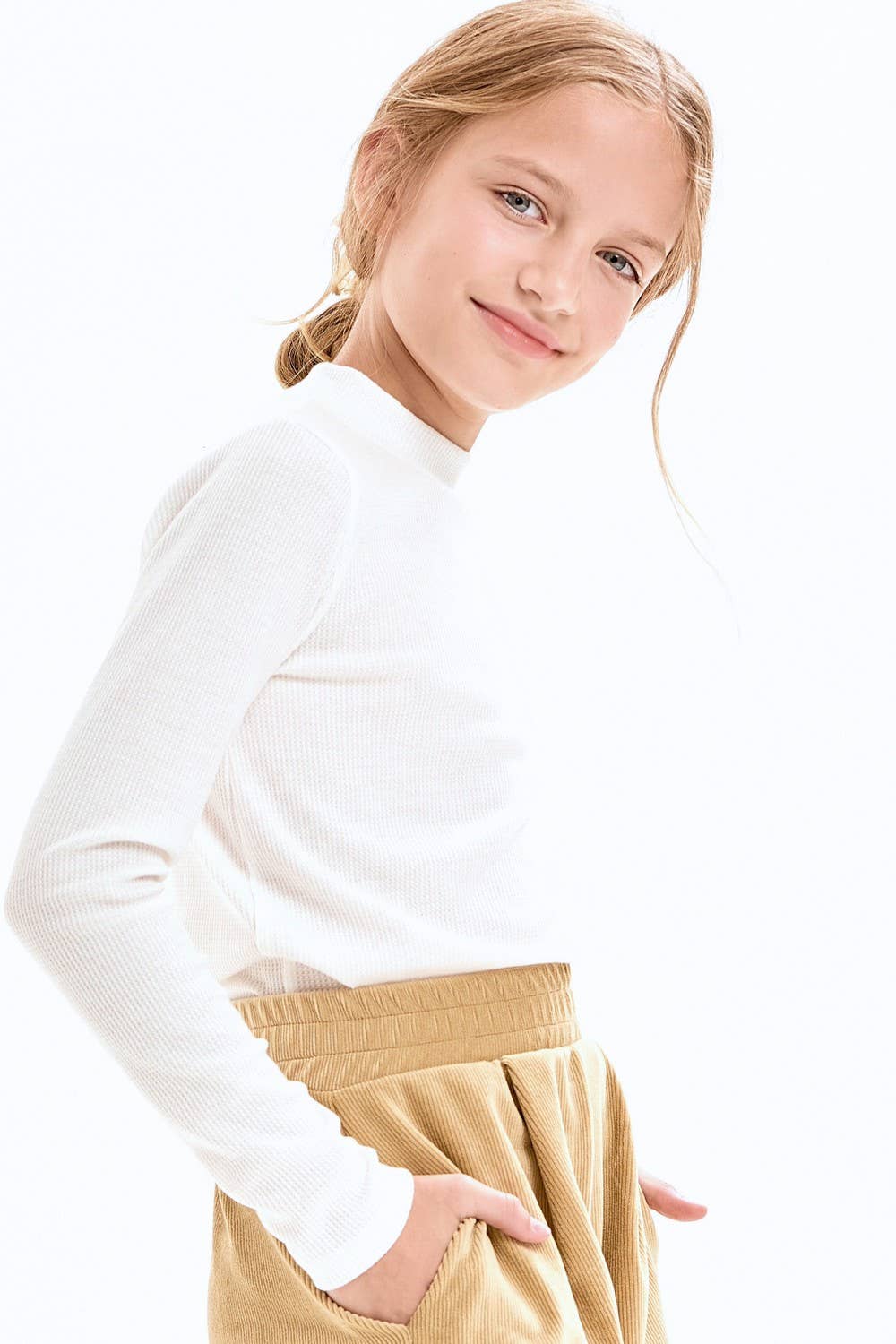 Tween Thermal Knit Mock Neck Basic Top