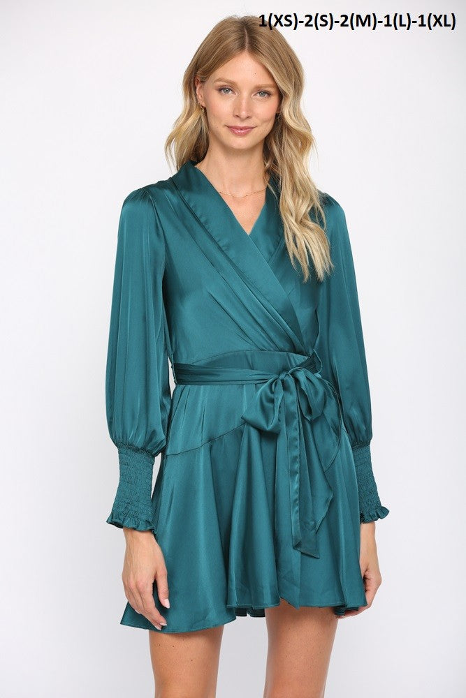 Satin Tie Waist Wrap Dress