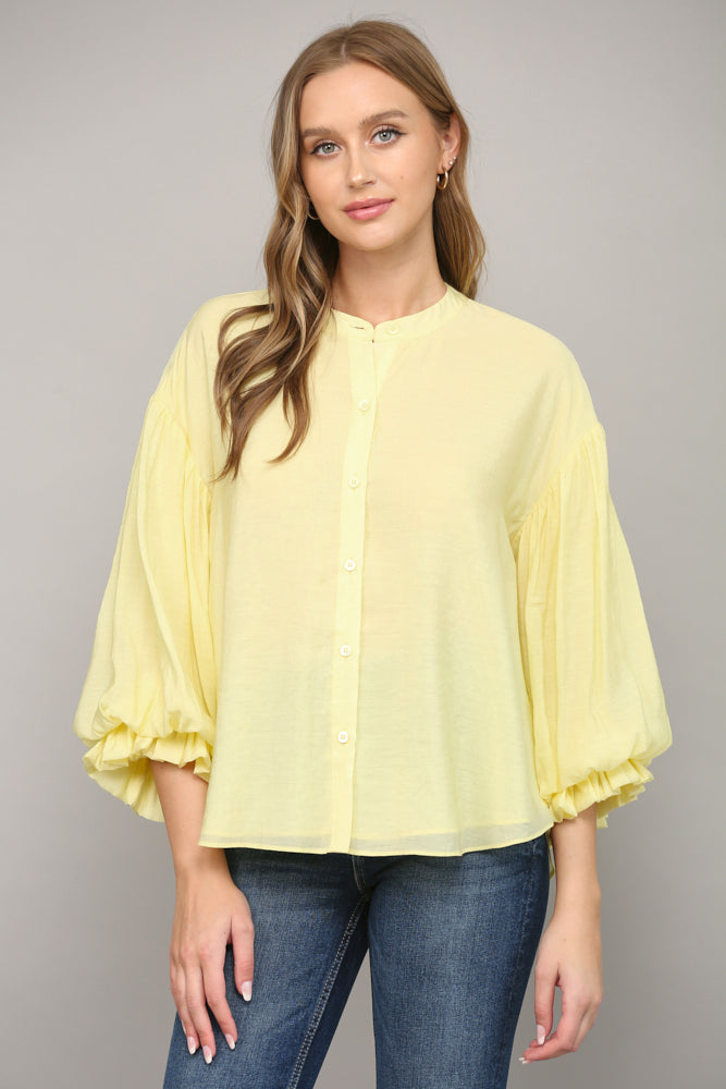 Fun Puff Sleeve Button Down Shirt - White