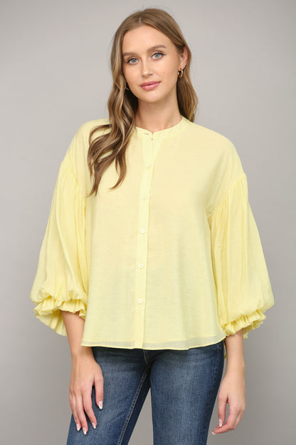 Fun Puff Sleeve Button Down Shirt - White