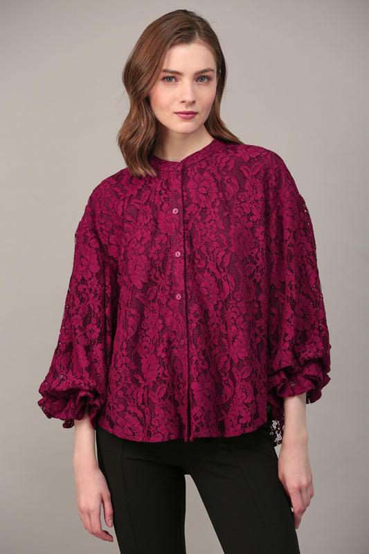 Lace Bubble Sleeve Blouse