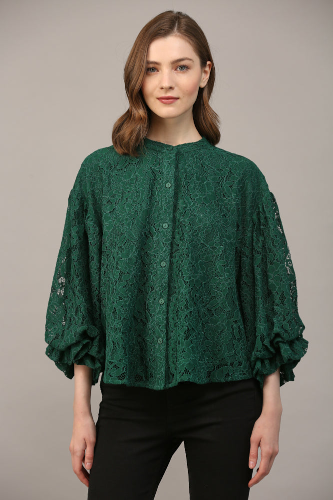 Lace Bubble Sleeve Blouse