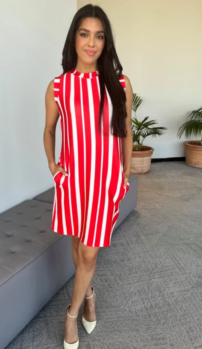 Red Scuba Stripe Dress