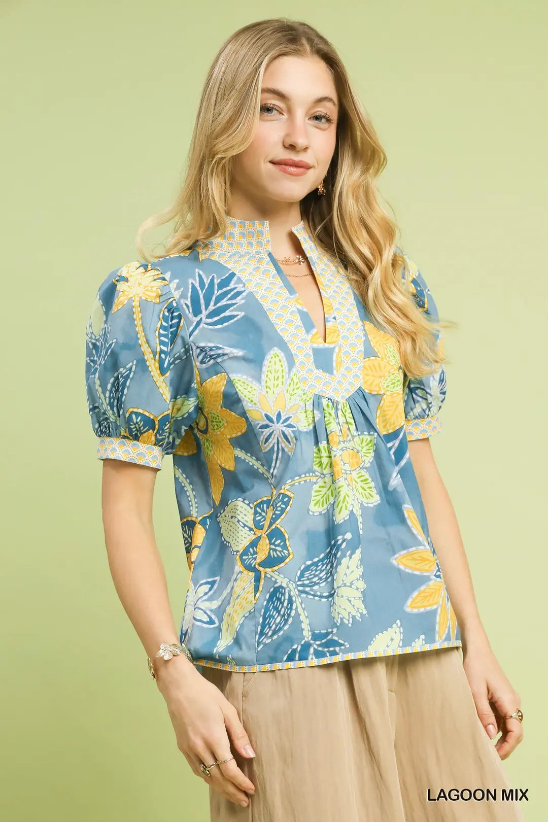 Mixed Abstract print V-Neck Top