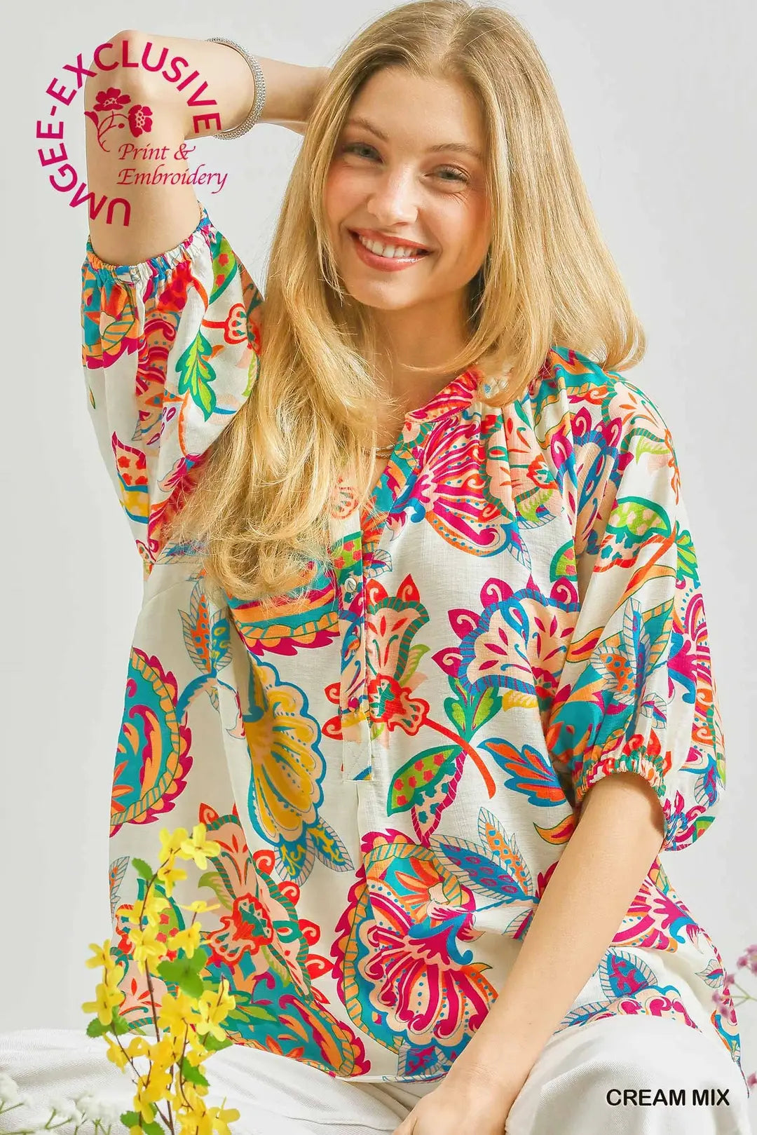 Paisley Print V-Neck Top