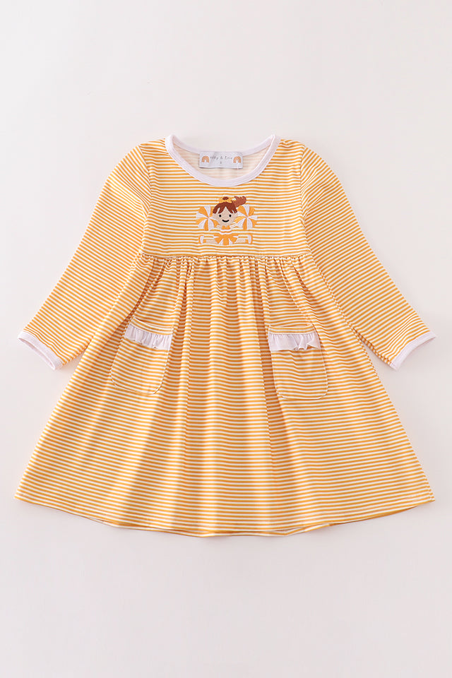 Orange Embroidery Cheer Stripe Dress