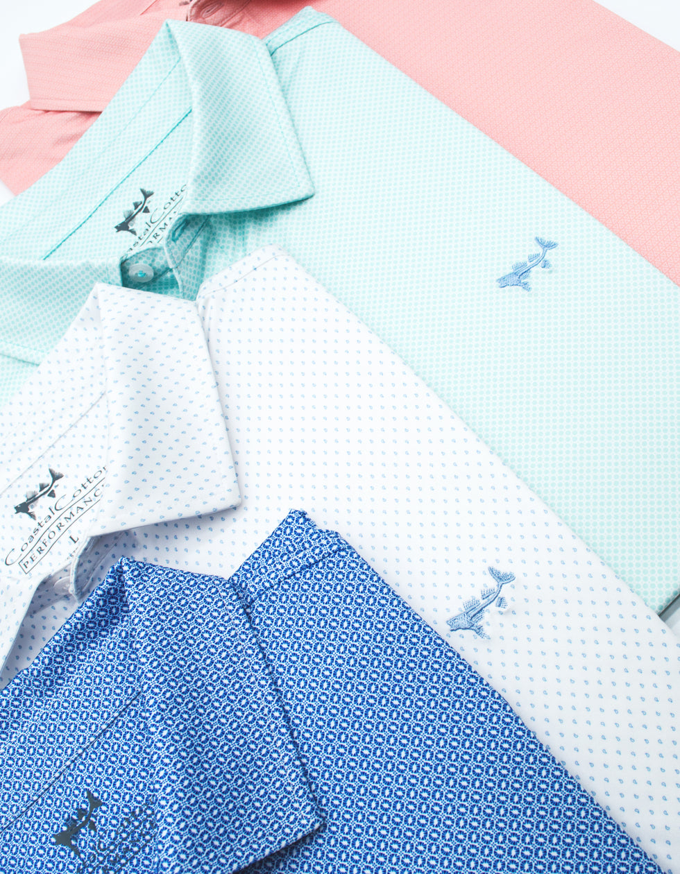 Melon Print Performance Polo