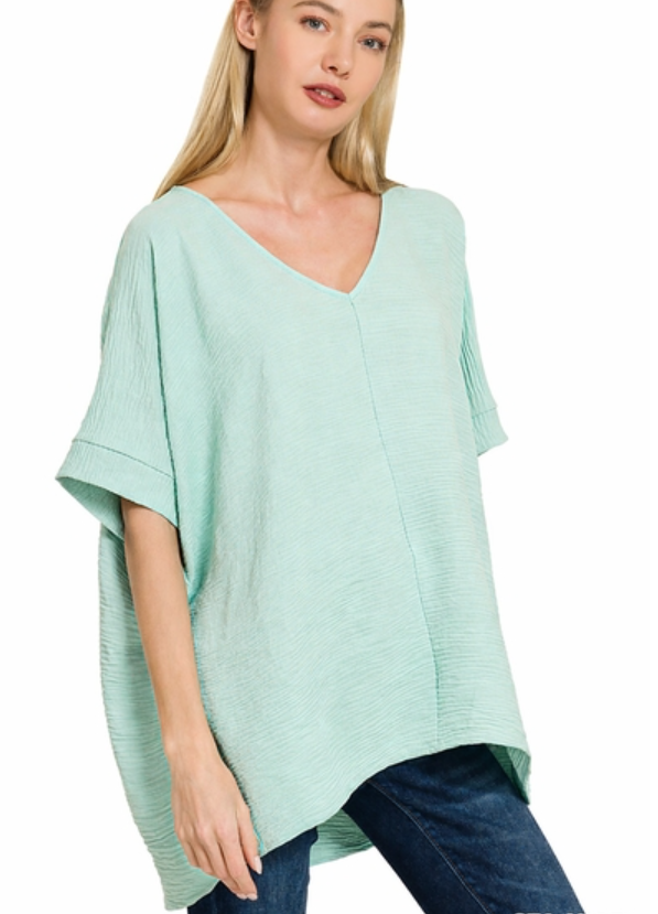 Woven Airflow V-Neck Dolman SS Top - Sea Angel