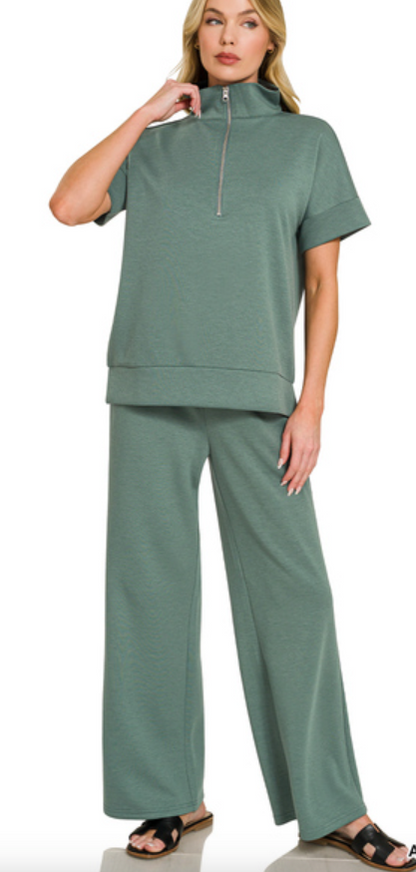 SCUBA HIGH NECK HALF ZIP TOP & PANTS SET