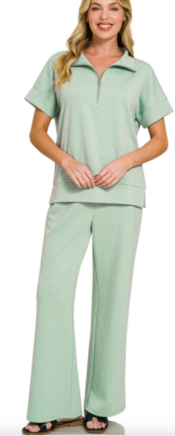 SCUBA HIGH NECK HALF ZIP TOP & PANTS SET