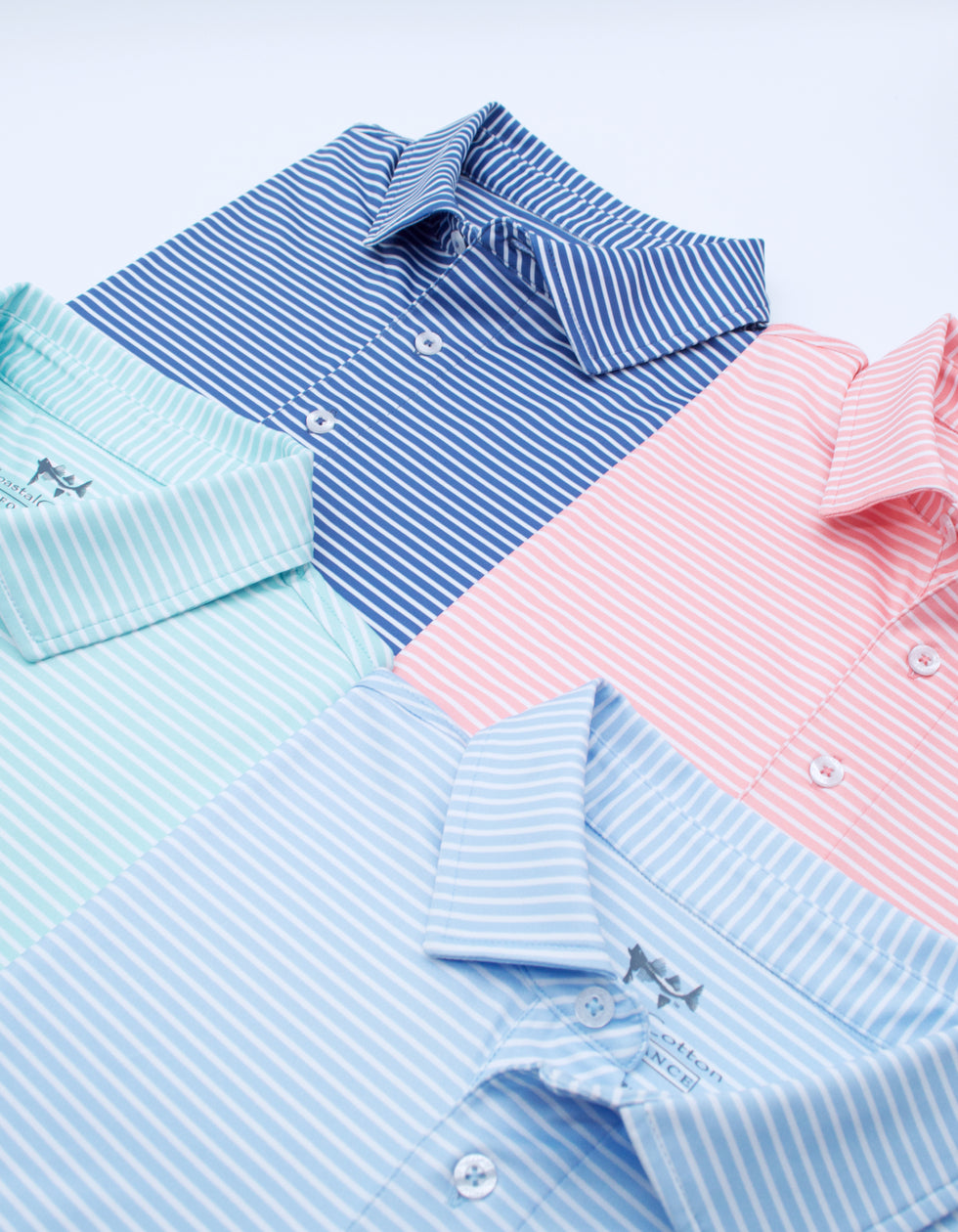 Indigo Wide Stripe Performance Polo