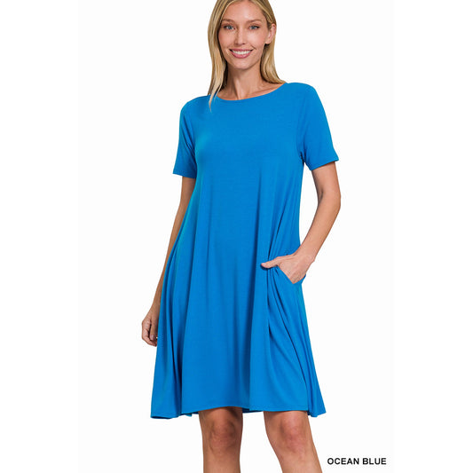 Jersey Flared Swing Dress with Side Pockets