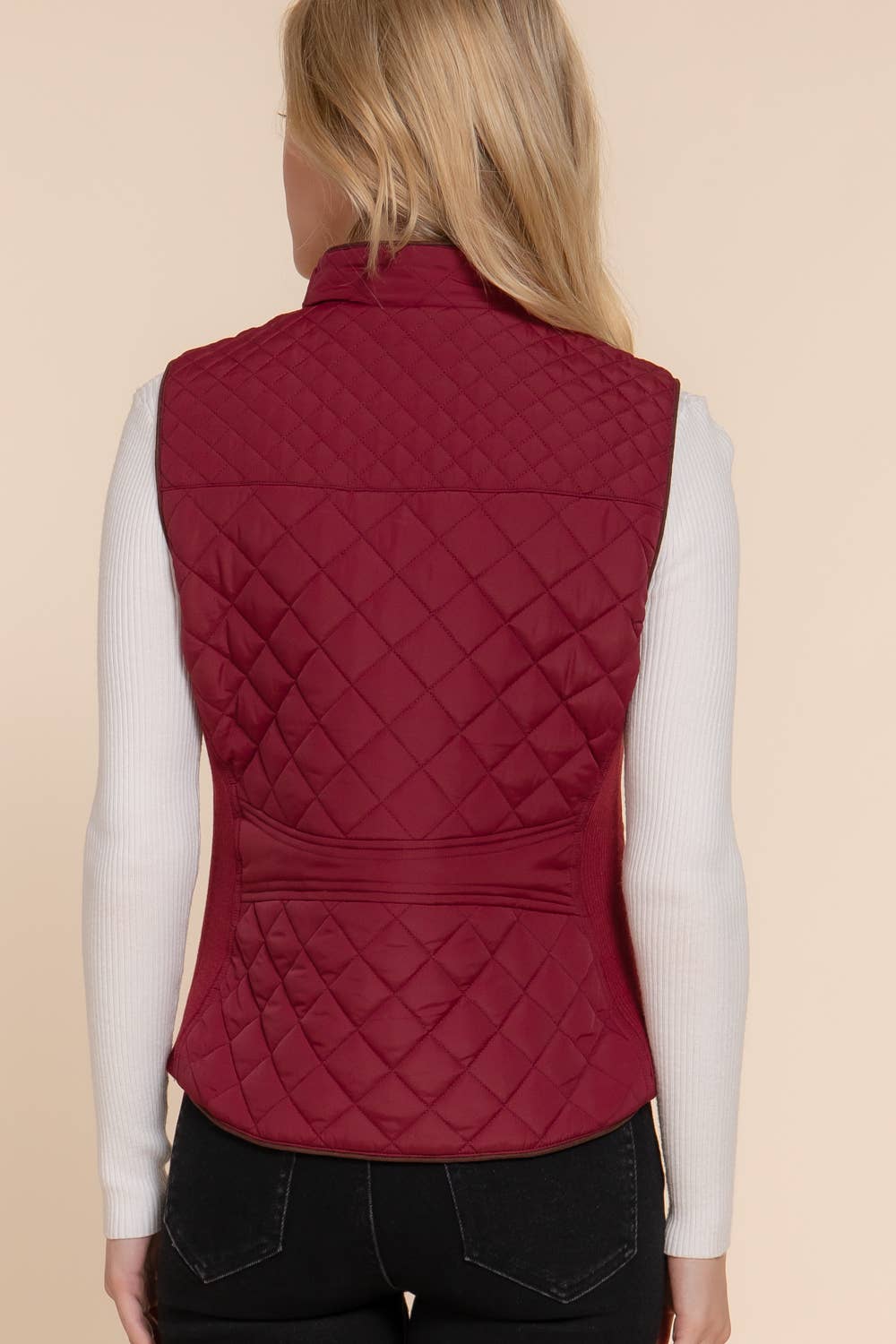 Suede Piping Detail Rib Quilted Padding Vest