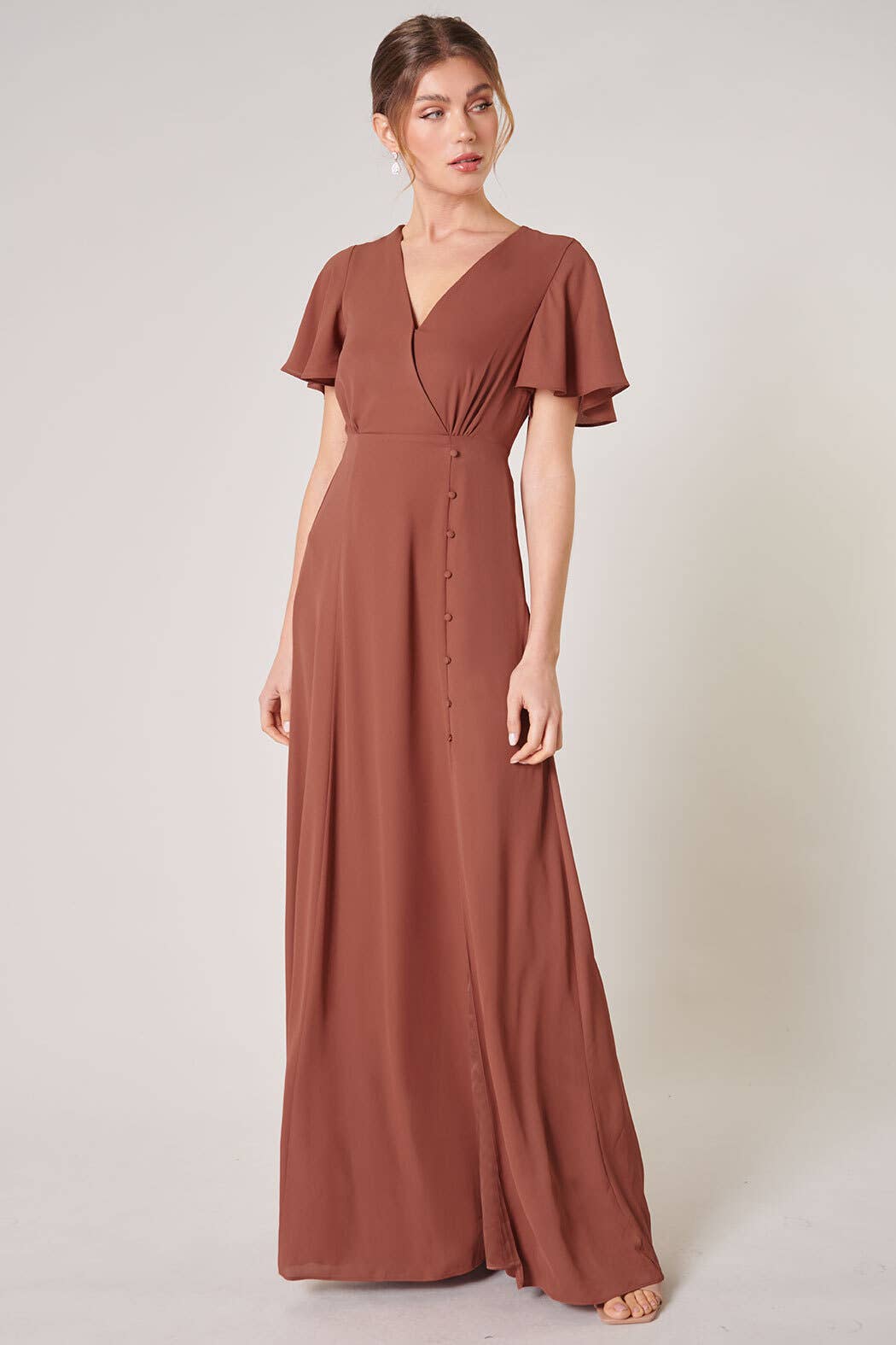 Everlasting Surplice Flutter Sleeve Maxi Dress