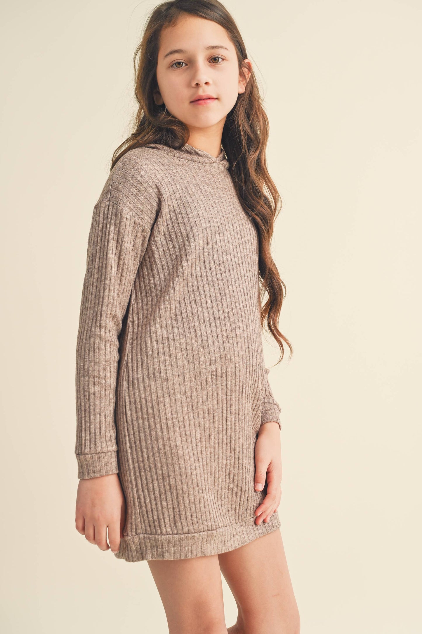 heart and arrow - LONG SLEEVE HOODED SWEATER DRESS- FRENCH TERRY