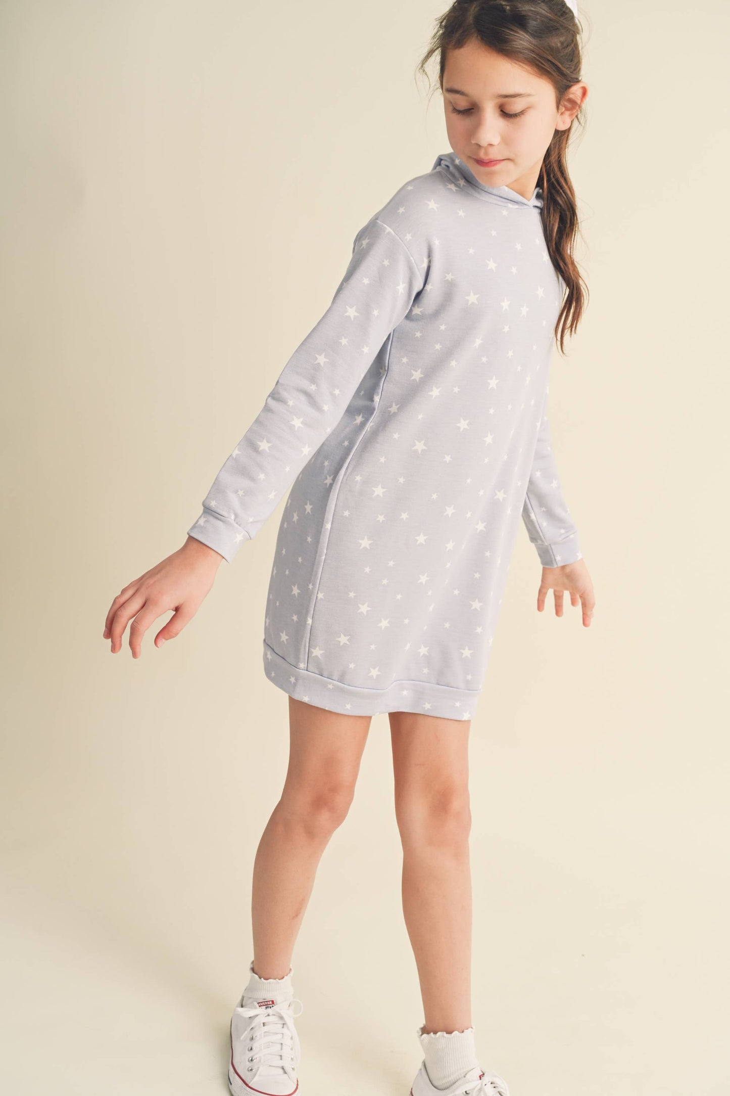 heart and arrow - LONG SLEEVE HOODED SWEATER DRESS- FRENCH TERRY