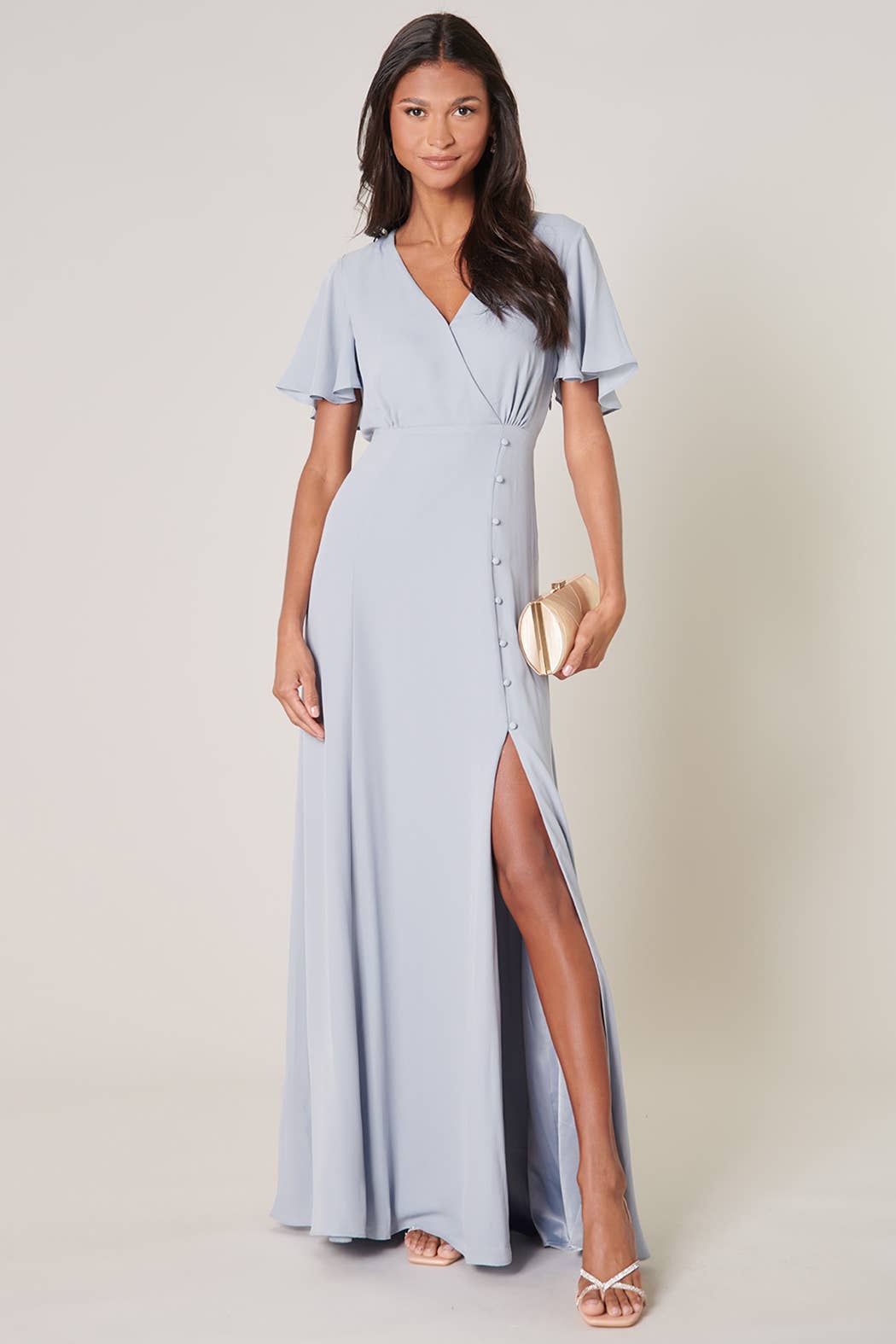 Everlasting Surplice Flutter Sleeve Maxi Dress