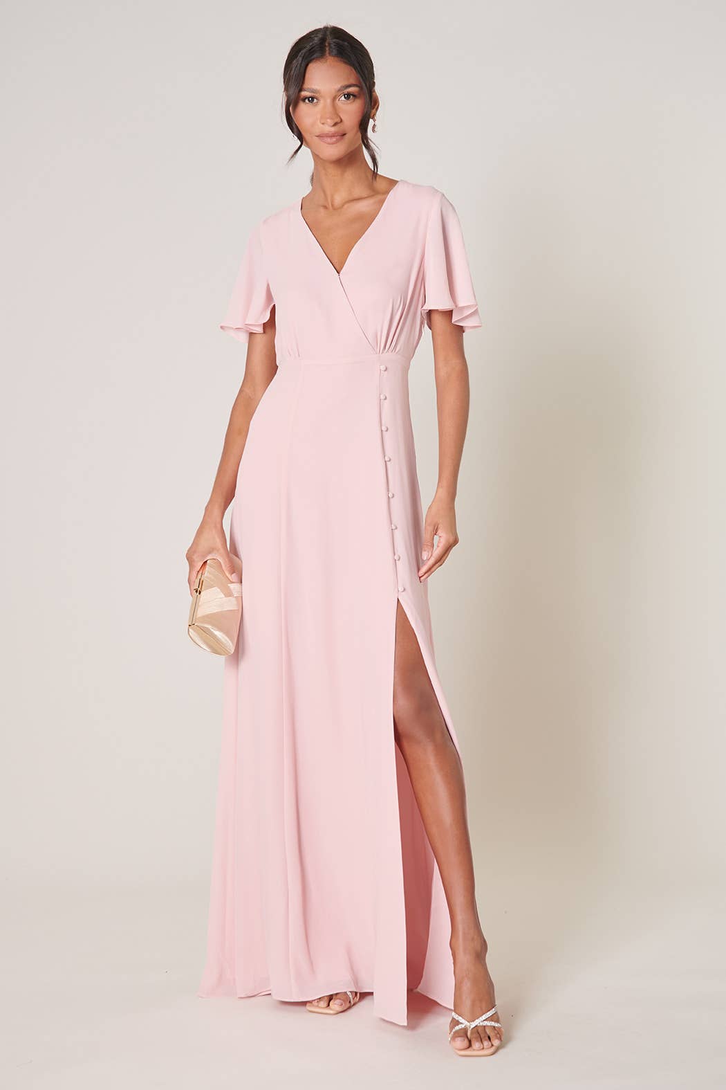 Everlasting Surplice Flutter Sleeve Maxi Dress