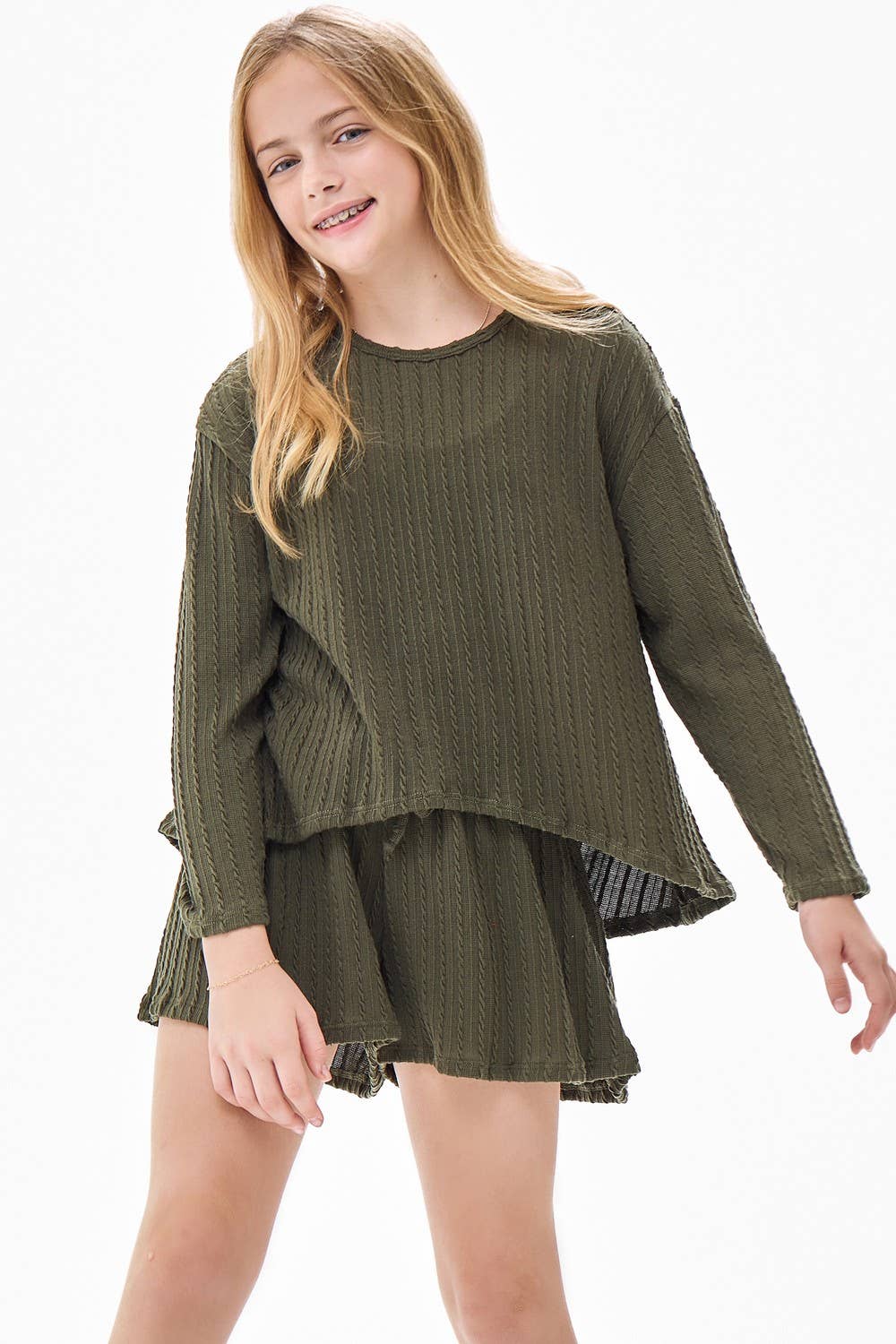 Good Girl - Embossed Knit Top and Skort Set