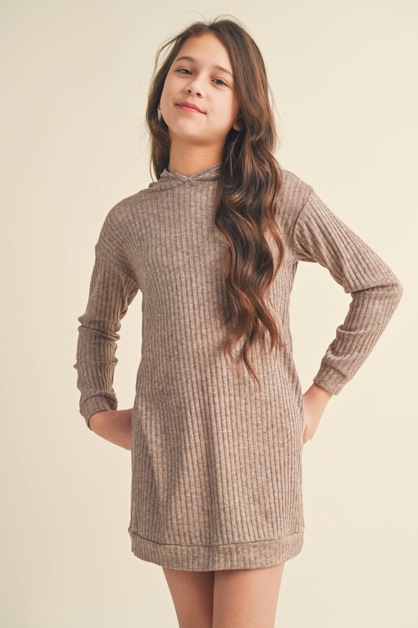 heart and arrow - LONG SLEEVE HOODED SWEATER DRESS- FRENCH TERRY