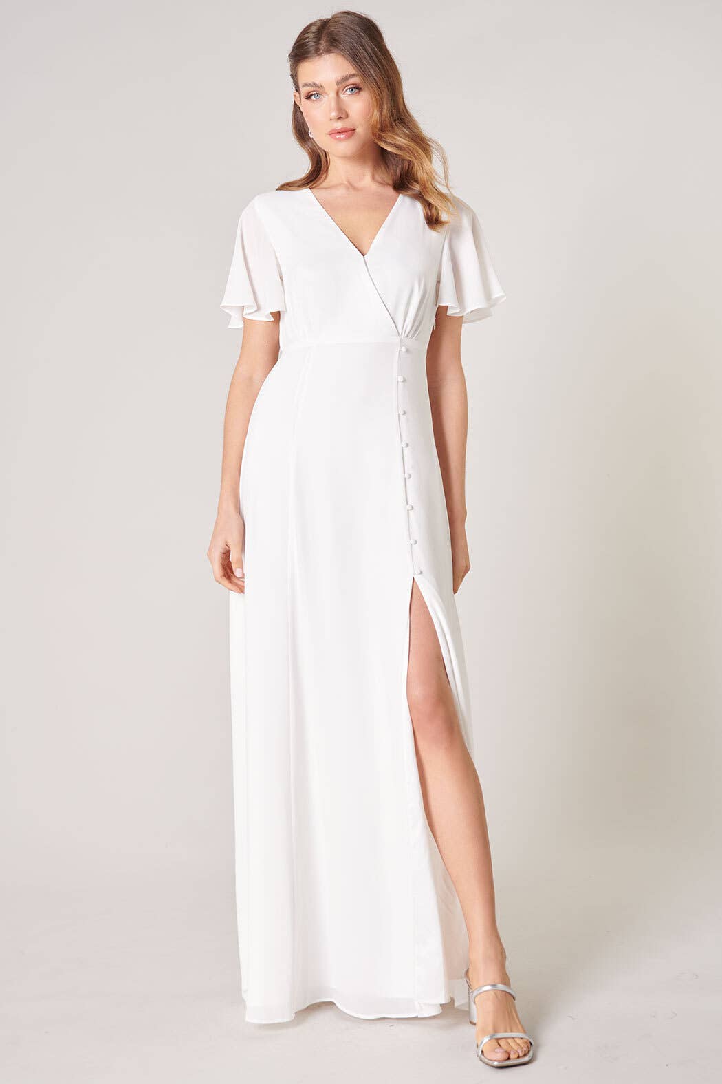 Everlasting Surplice Flutter Sleeve Maxi Dress