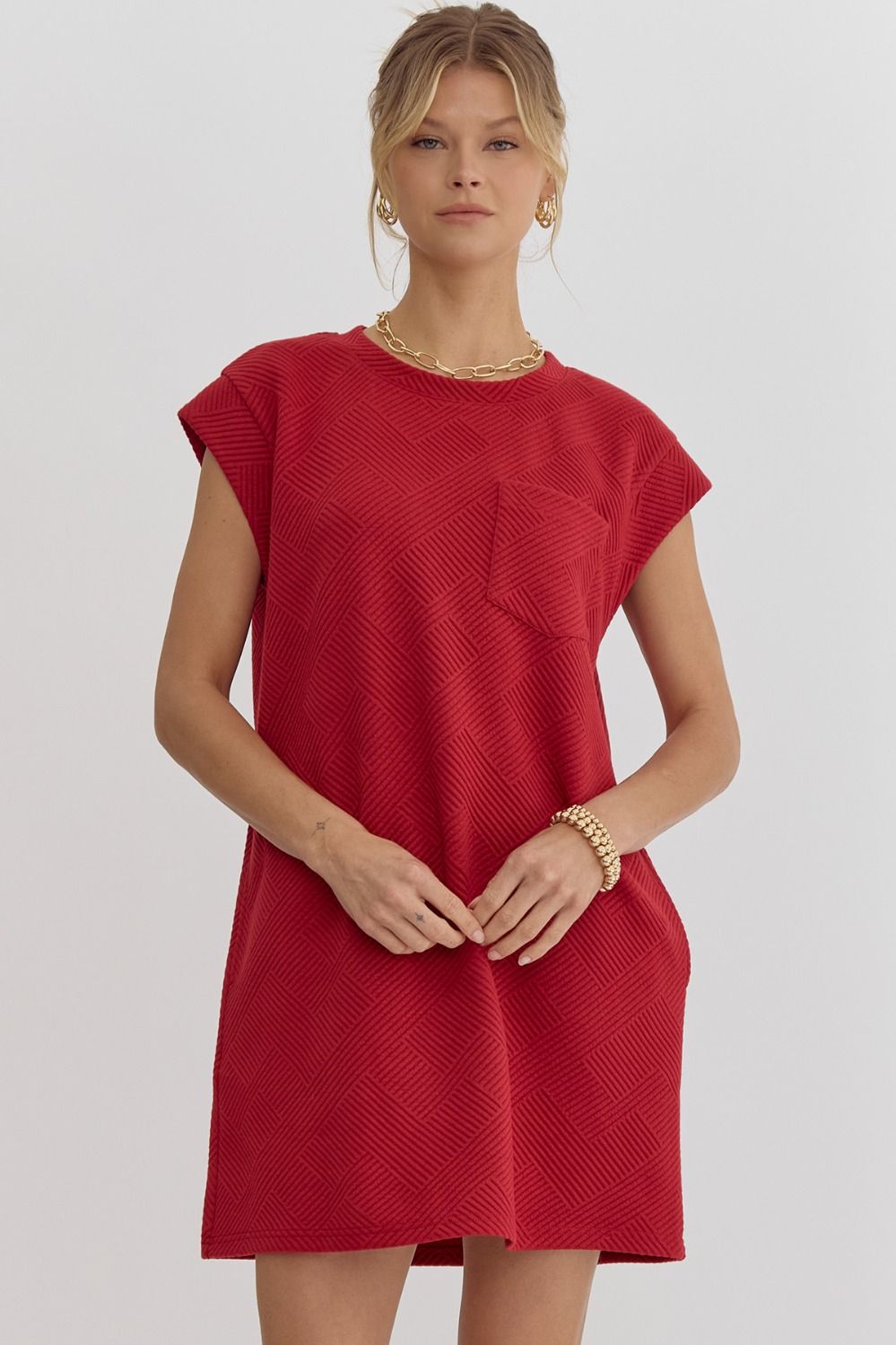 Entro Textured Round Neck Mini Dress