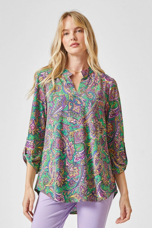 Green Multi Wrinkle Free Lizzy Top