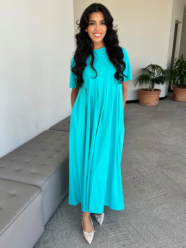 CCC-Turquoise Pleated Maxi Dress