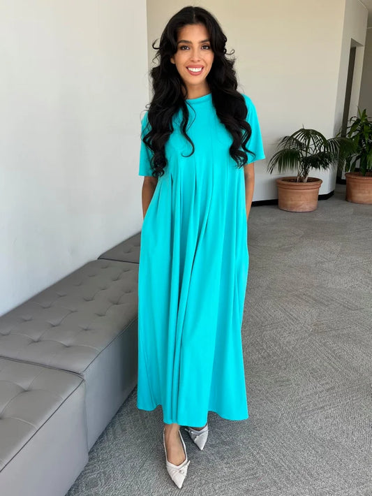 CCC-Turquoise Pleated Maxi Dress