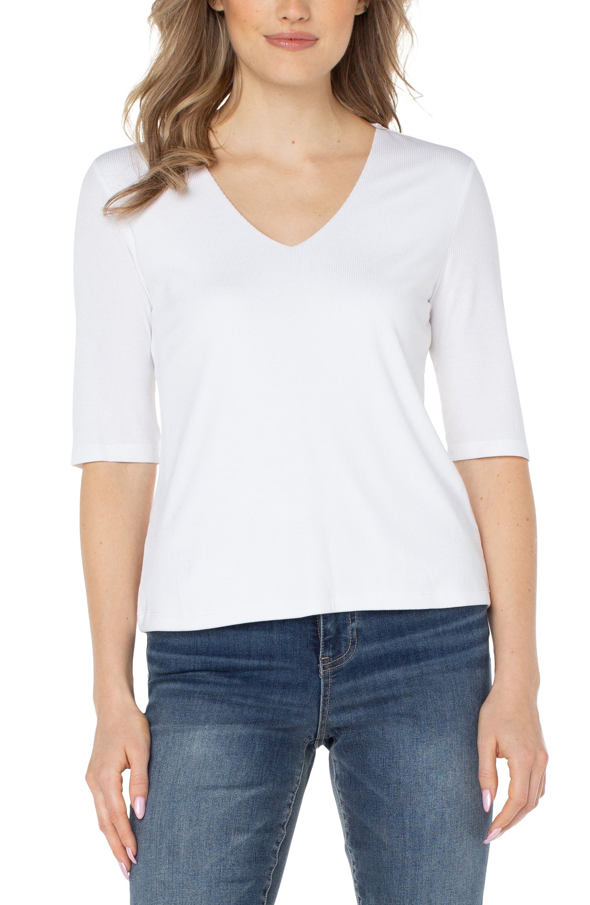 Liverpool Double Layer V-Neck Rib Knit Top